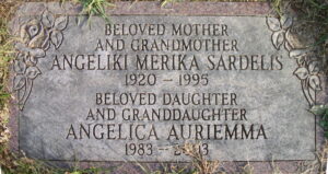 Gravestone reading, Beloved daughter and granddaughter, Angelica Auriemma, 1983 to 2003."