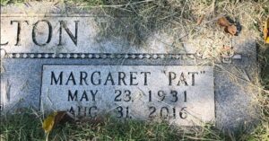 Gravestone of Margaret "Pat" Shelton, reading, May 23, 1931 to August 31, 2010.
